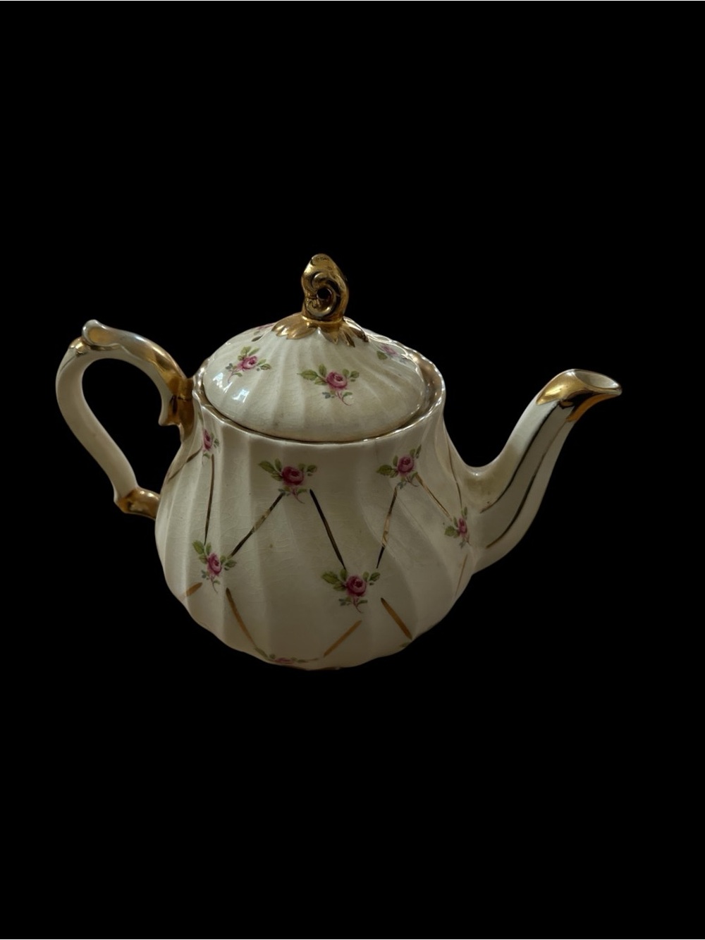 Vintage Sadler England Floral Rose Teapot Gold Trim Mid-Century